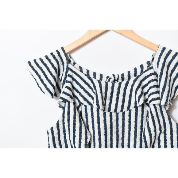 Anthropologie Eva Franco Textured Blue Stripe Sleeveless Top Bow Detail Size S - Picture 2 of 11